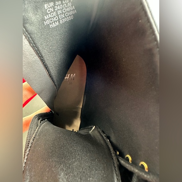 H&M Black Synthetic Suede Heeled Lace Up Platform Ankle Boots, Sz 7 - Picture 11 of 11